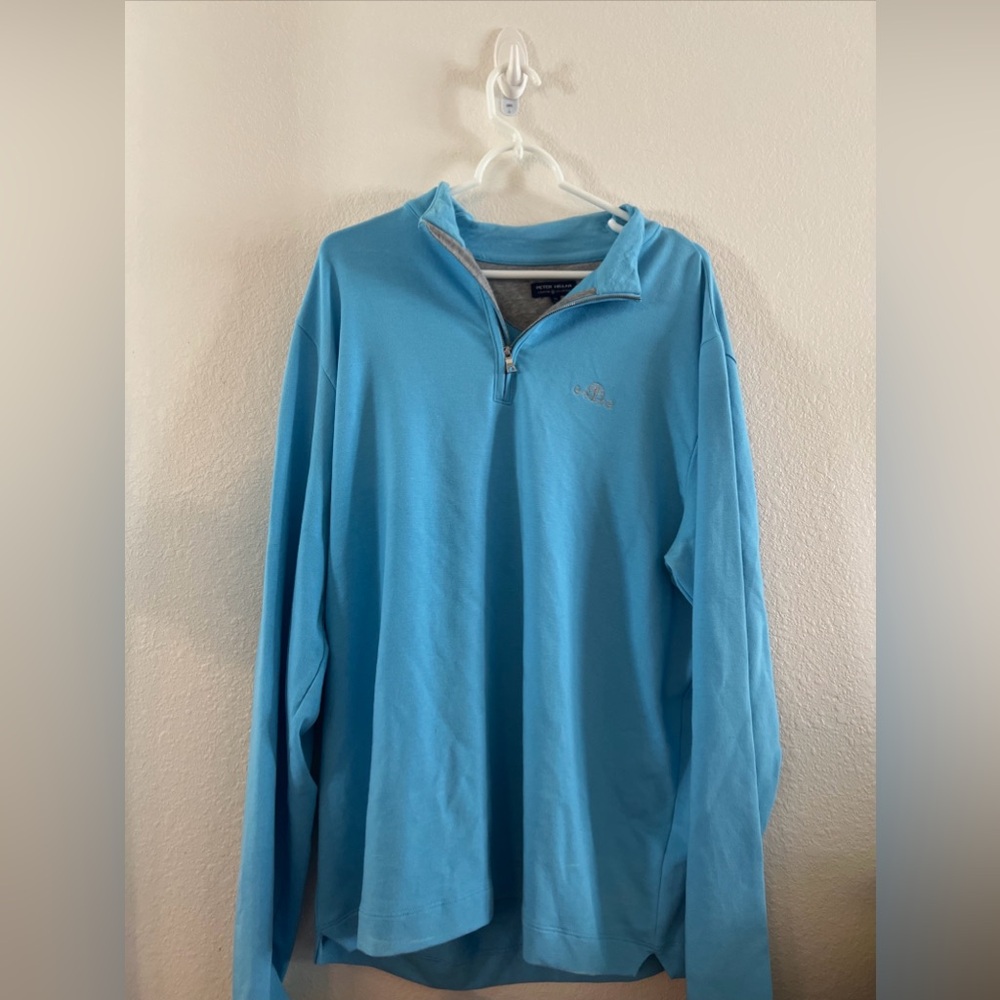Peter Millar Mens Sweater Medium 1/4 Zip Performance Sport Blue Daniel Island XL